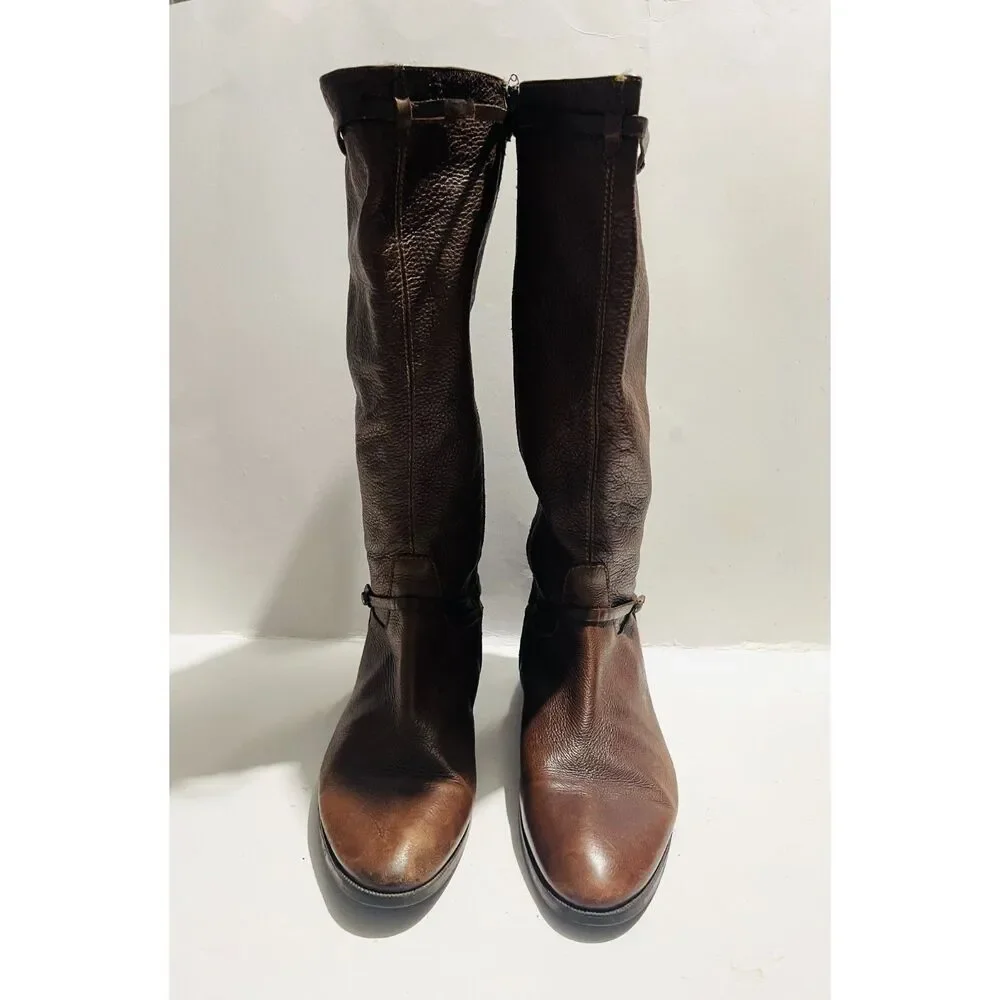 J. Crew Italy soft leather riding harness boots equestrian brown Zip up women 10